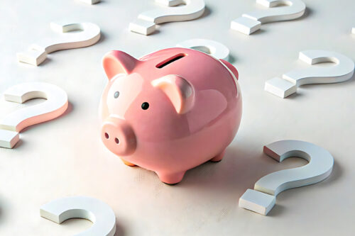 PIGGY BANK WITH QUESTION MARKS